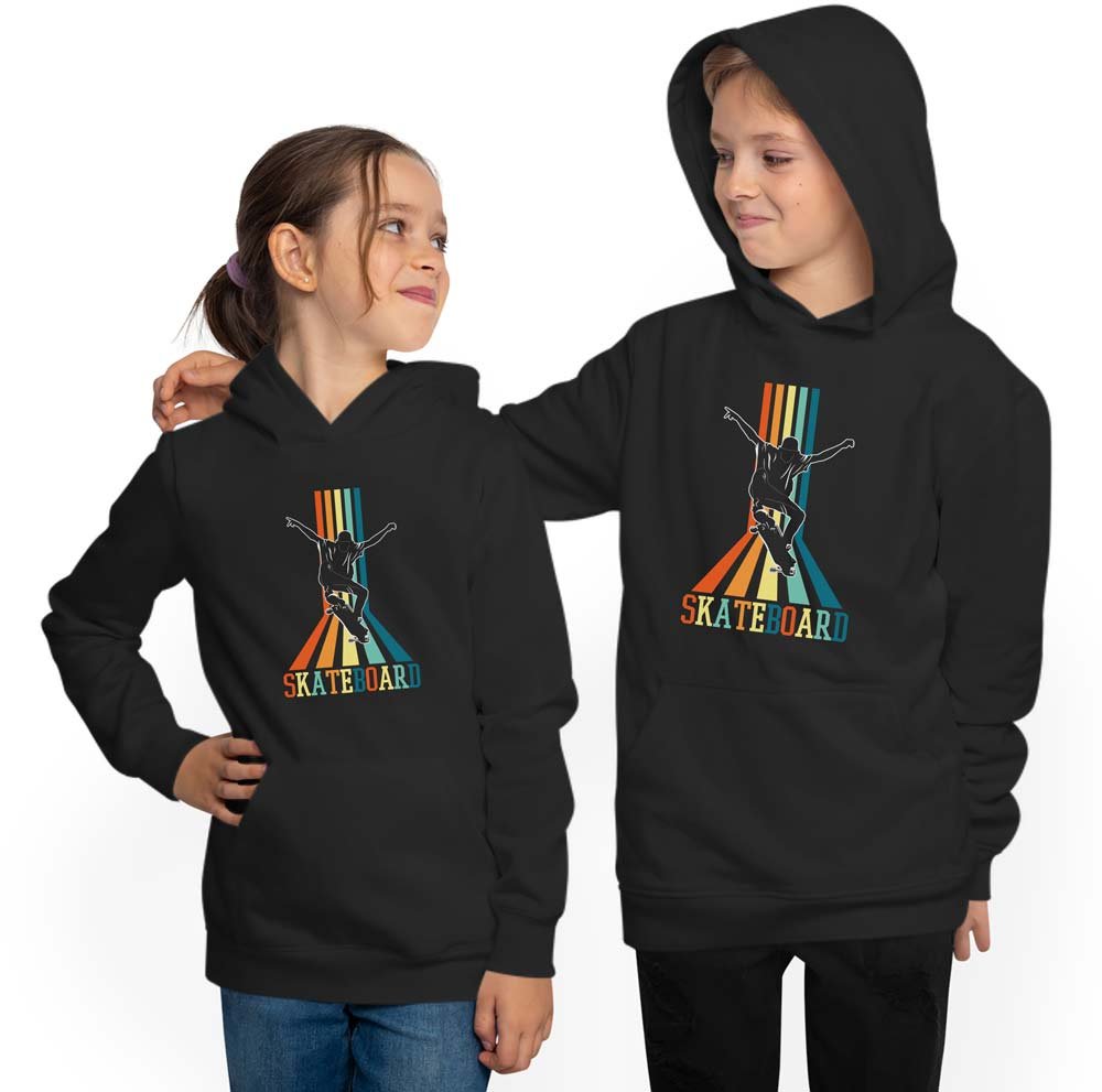 Hooded Sweater Kids Skater Hoodie - Jumping Skater in Retro Style i547